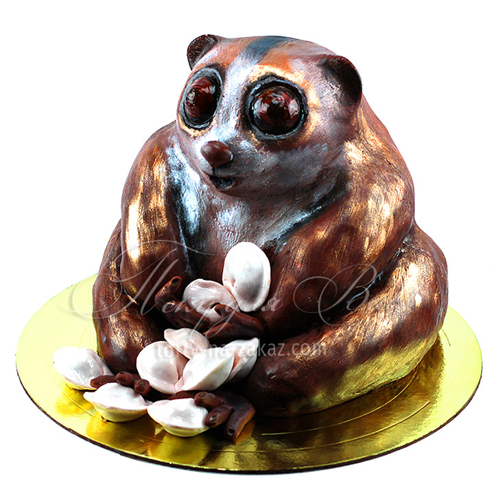 Праздничный мастичный 3D-торт «Толстый Лемур Лори», любитель пельмешков
