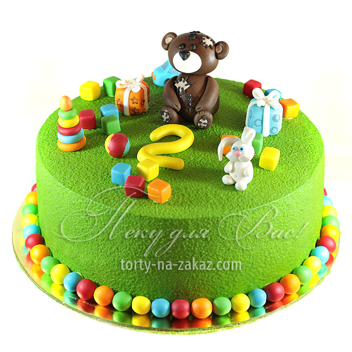 Торт детский велюровый, c медвежонком Тедди и игрушками