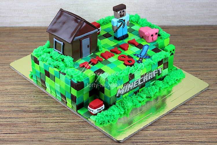 Торт детский мастичный на тему видеоигры «Майнкрафт» Фото 2