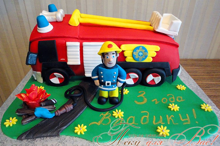 Детский торт - пожарная машина (пожарник)