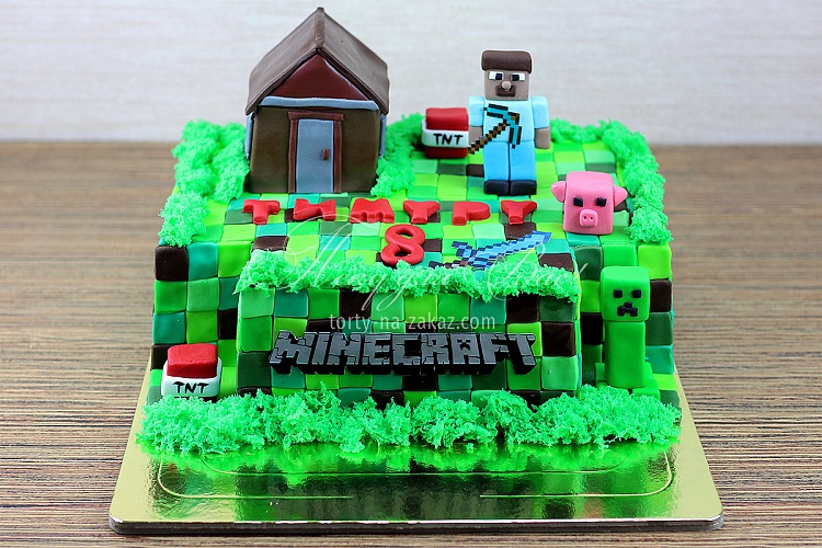 Торт детский мастичный на тему видеоигры «Майнкрафт» Фото 1