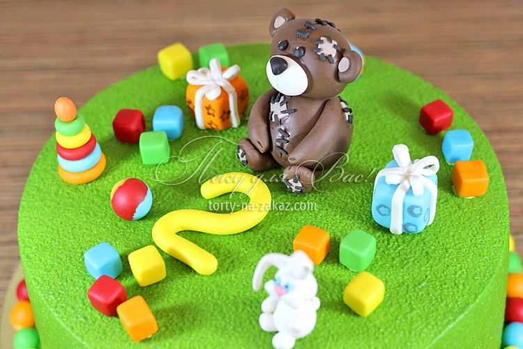 Торт детский велюровый, c медвежонком Тедди и игрушками Фото 3