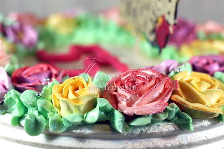 Торт праздничный кремовый цветочный «Любимой маме» Фото 6