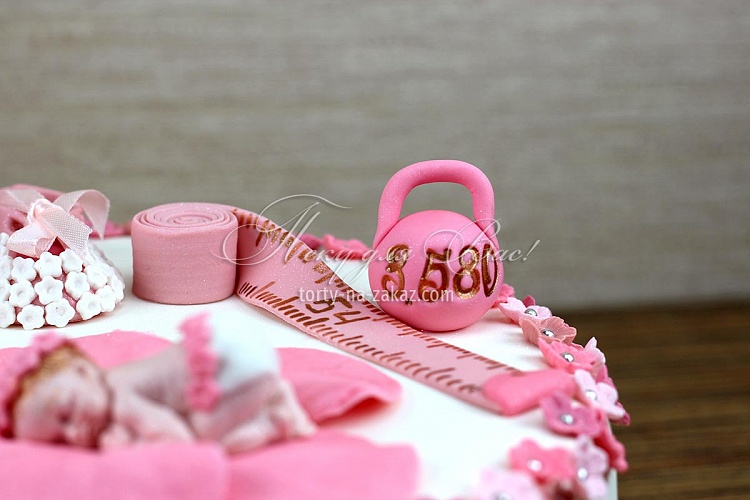 Детский мастичный торт для новорожденной девочки Фото 6