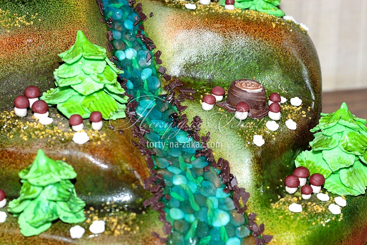 Торт праздничный мастичный «Лесной ручей» Фото 5