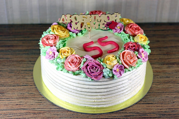 Торт праздничный кремовый цветочный «Любимой маме» Фото 1