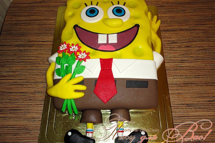 Детский торт - Губка Боб с цветами