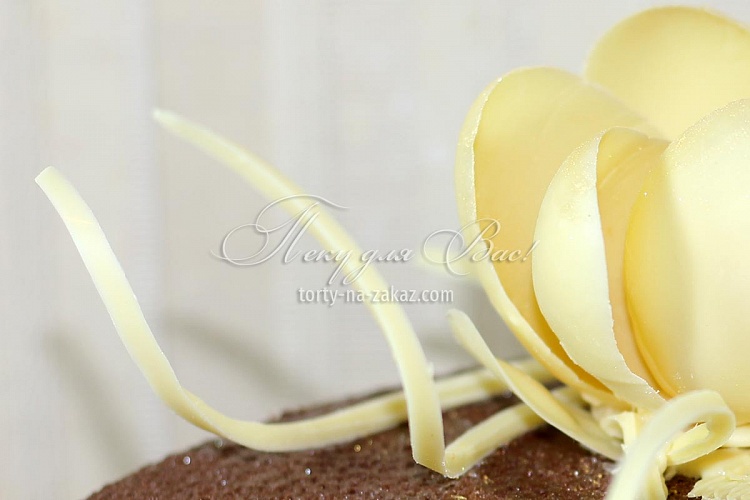 Торт праздничный велюровый, украшенный цветком из белого шоколада Фото 4