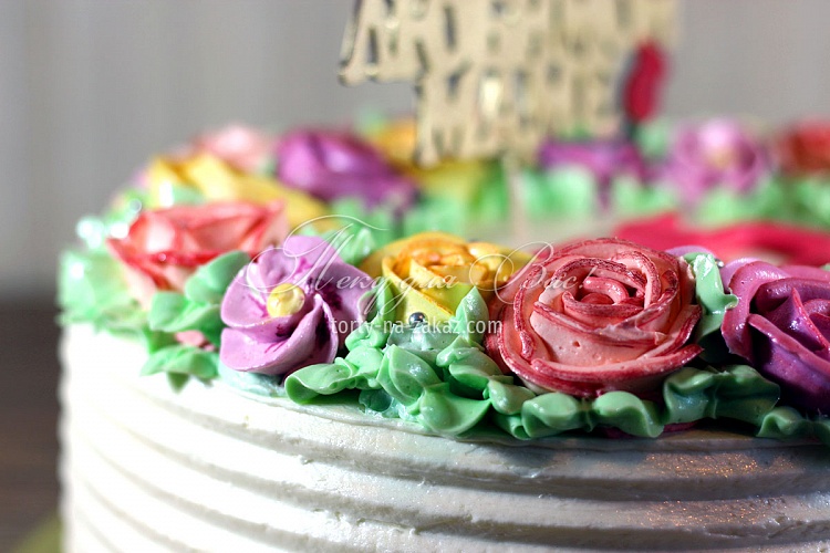 Торт праздничный кремовый цветочный «Любимой маме» Фото 4