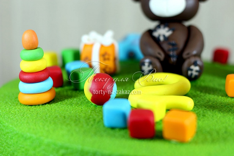 Торт детский велюровый, c медвежонком Тедди и игрушками Фото 5