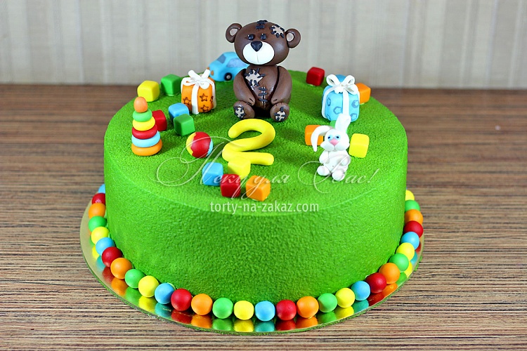 Торт детский велюровый, c медвежонком Тедди и игрушками