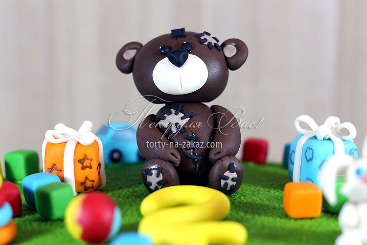 Торт детский велюровый, c медвежонком Тедди и игрушками Фото 6