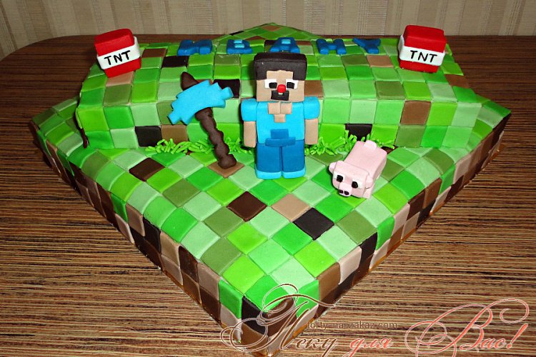 Детский торт на тему игры Майнкрафт (Minecraft)