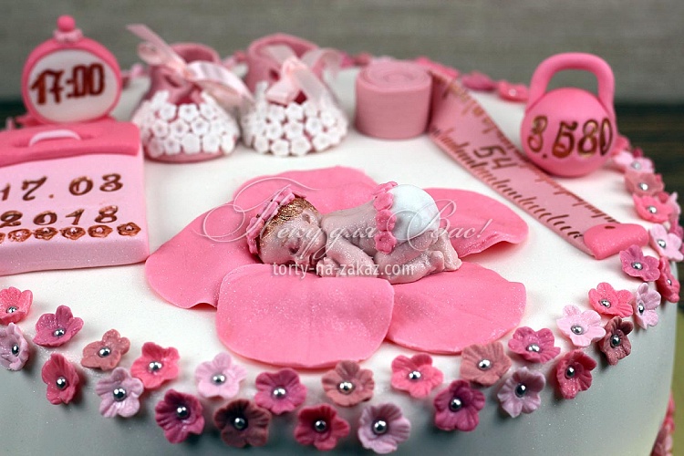 Детский мастичный торт для новорожденной девочки Фото 4